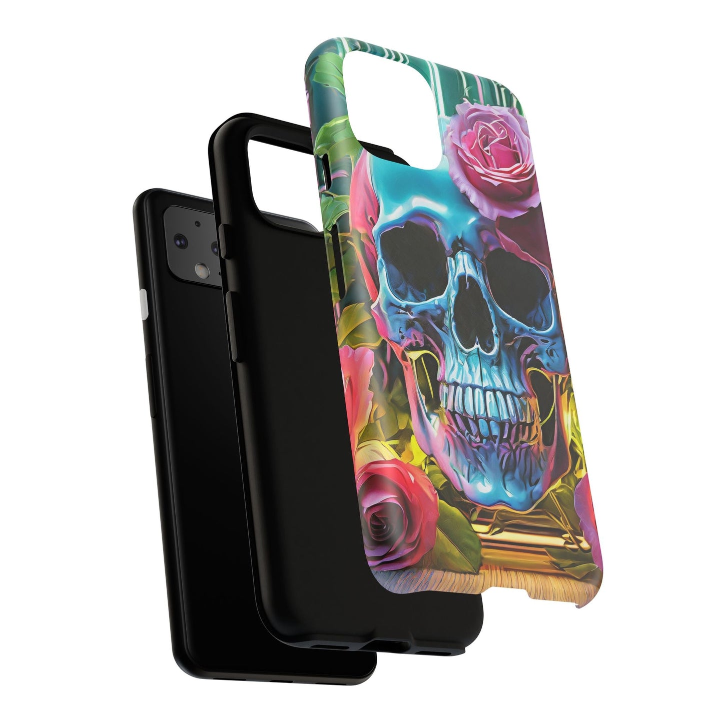 Neon Rose Skull Tough Phone Case
