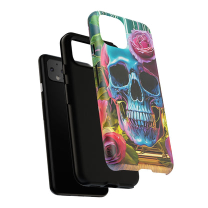 Neon Rose Skull Tough Phone Case