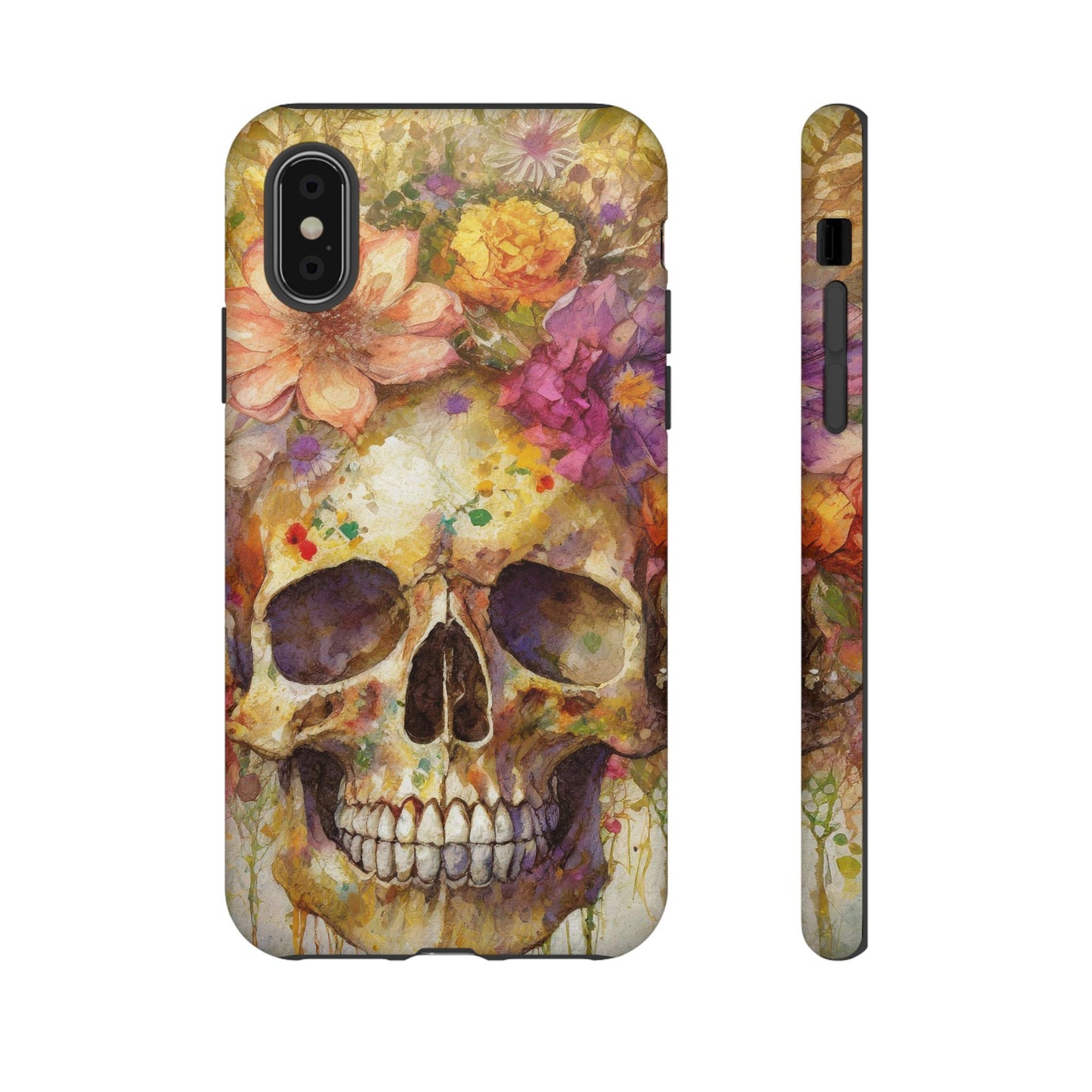 Unique Floral Skull Tough Phone Case