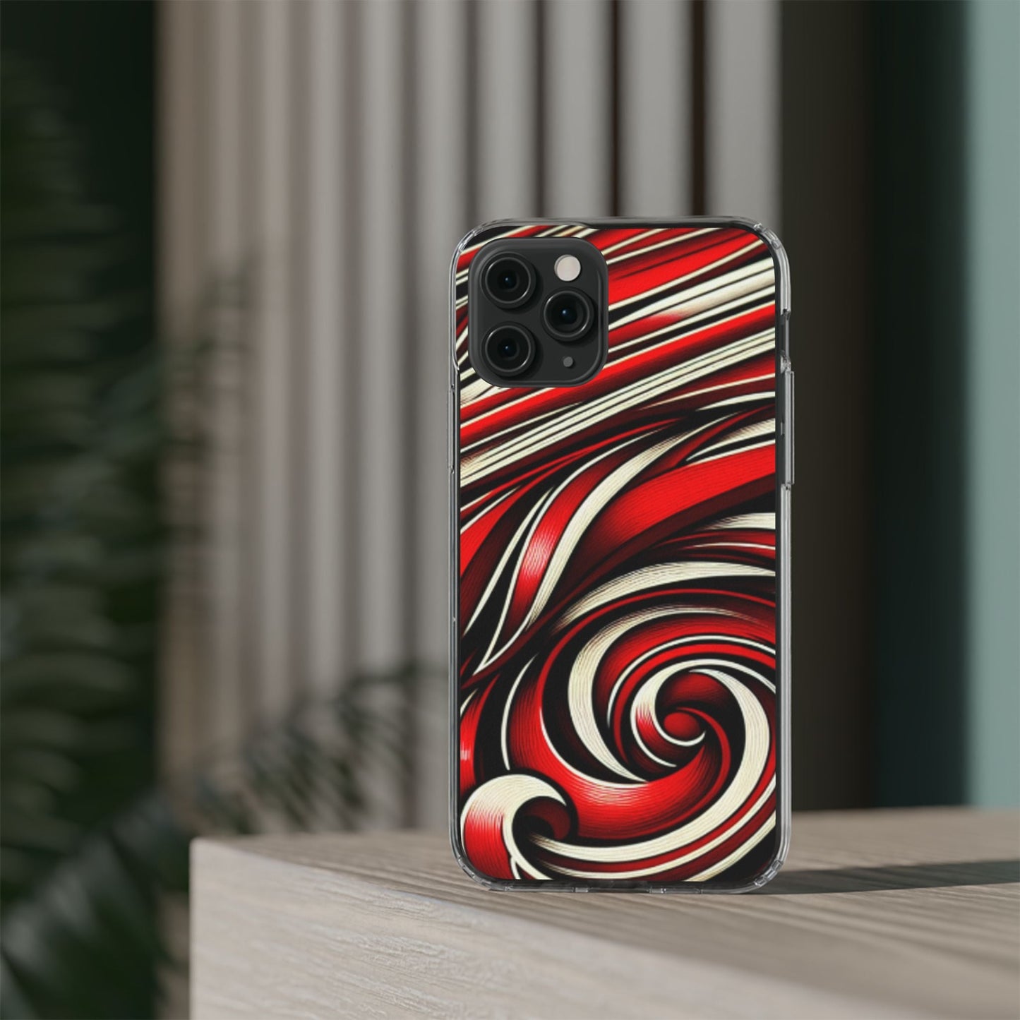 Red & White Swirl Abstract Clear Phone Case