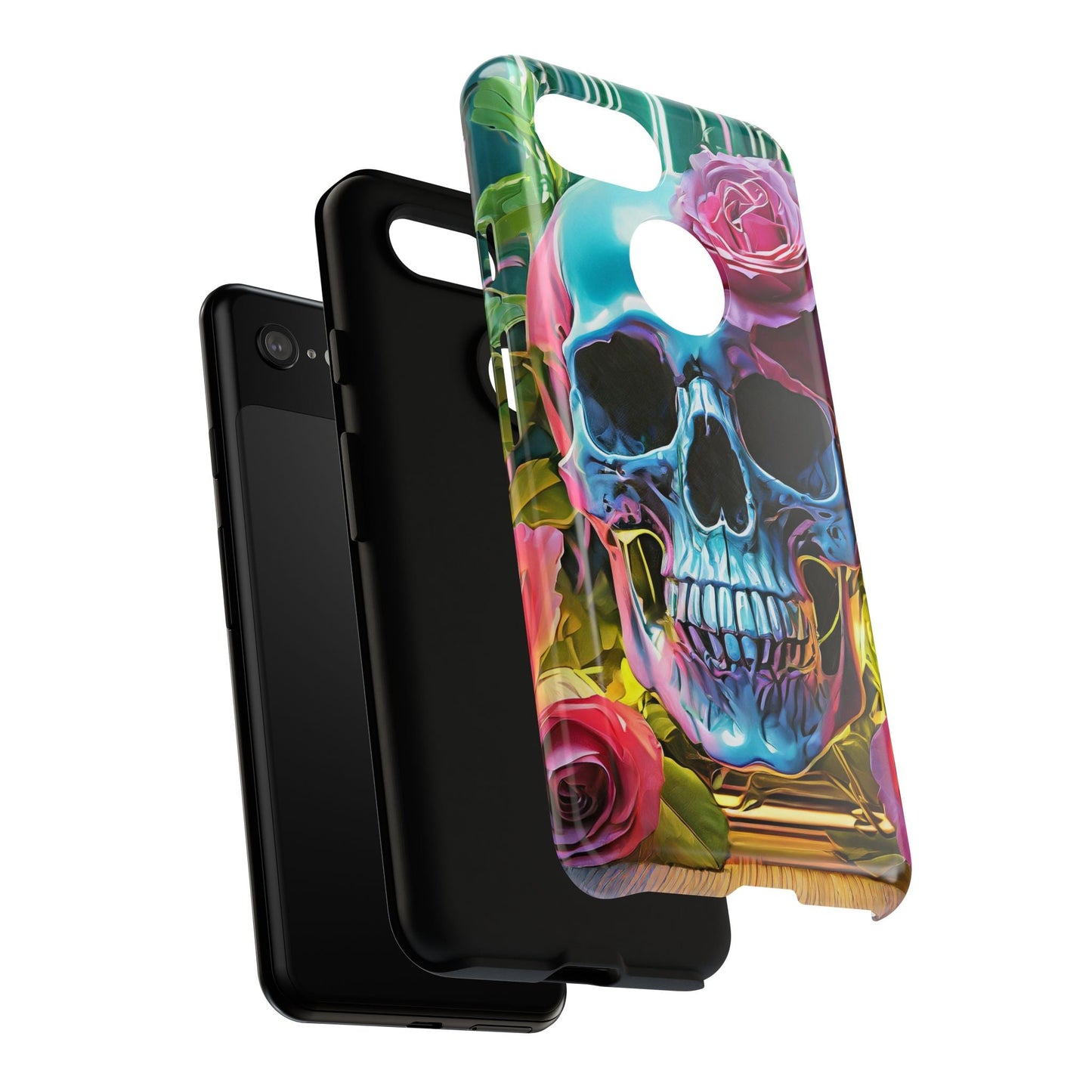 Neon Rose Skull Tough Phone Case