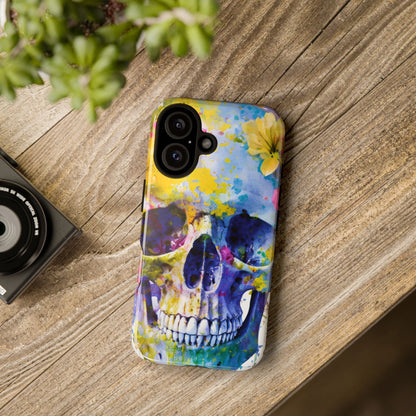 Vibrant Blue Floral Skull Tough Phone Case