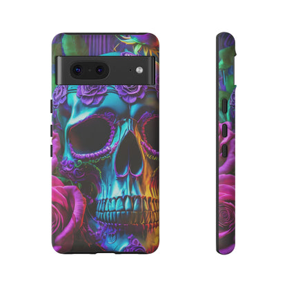 Neon Skull and Roses Vibrant Tough Phone Case