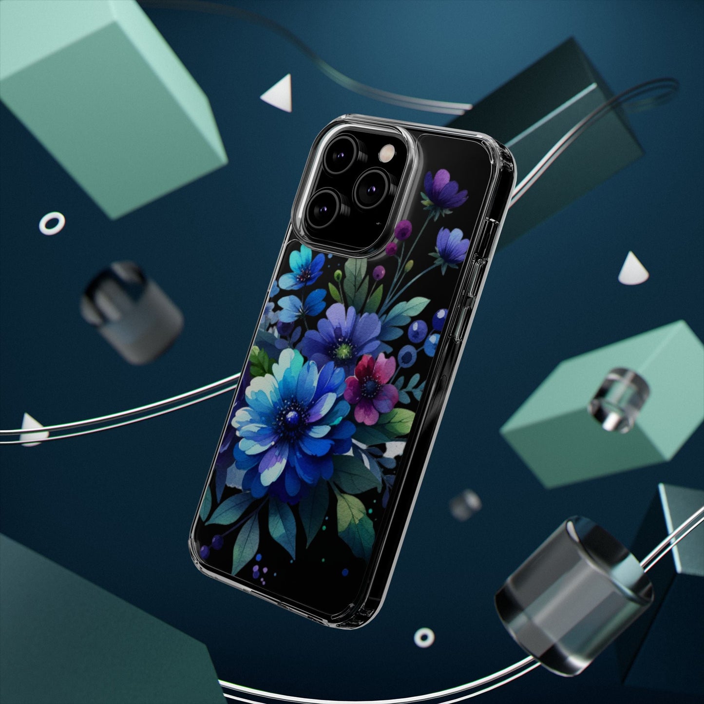 Vibrant Blue Floral Clear Phone Case