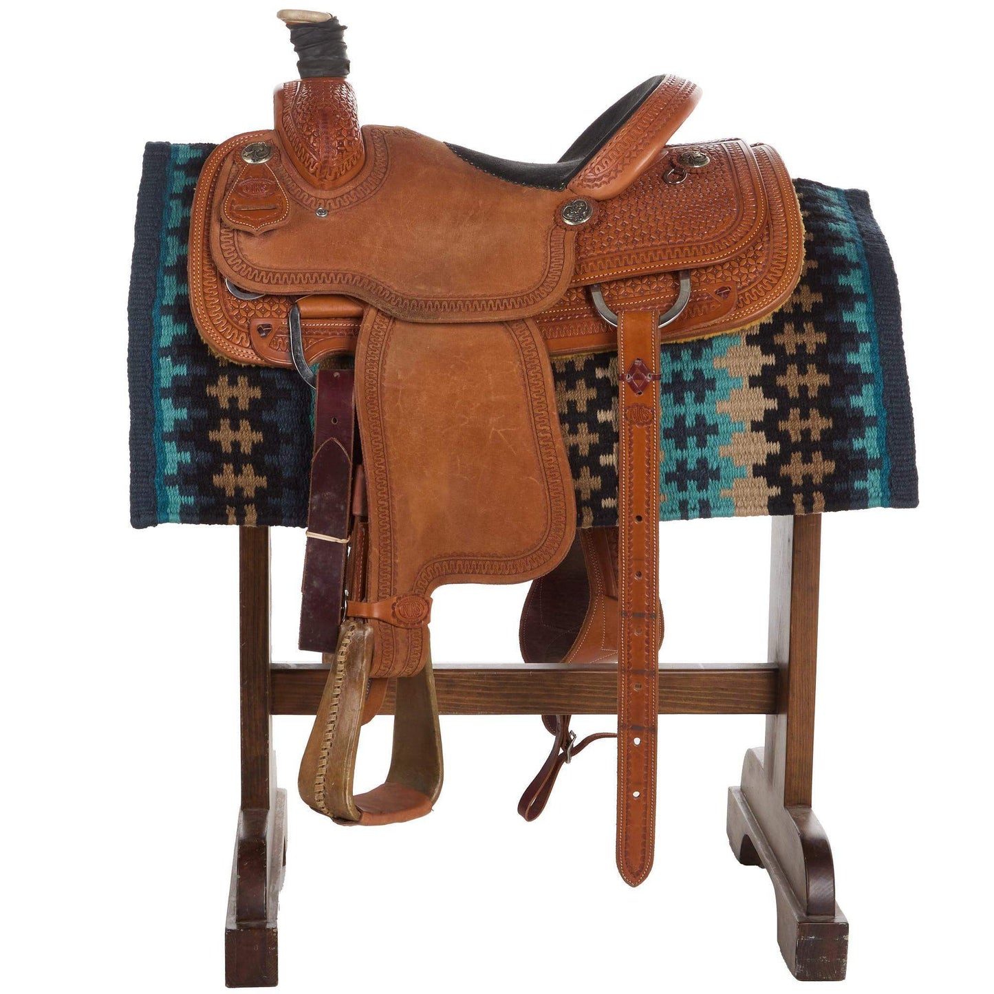 Mayatex 1455-14 38x34 New Nova Wool Blanket NAVY TAN TURQ