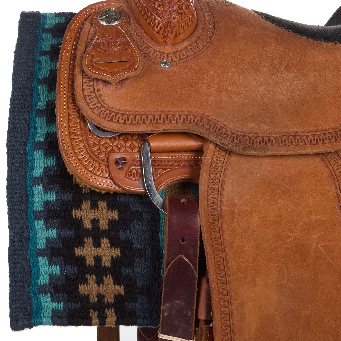 Mayatex 1455-14 38x34 New Nova Wool Blanket NAVY TAN TURQ