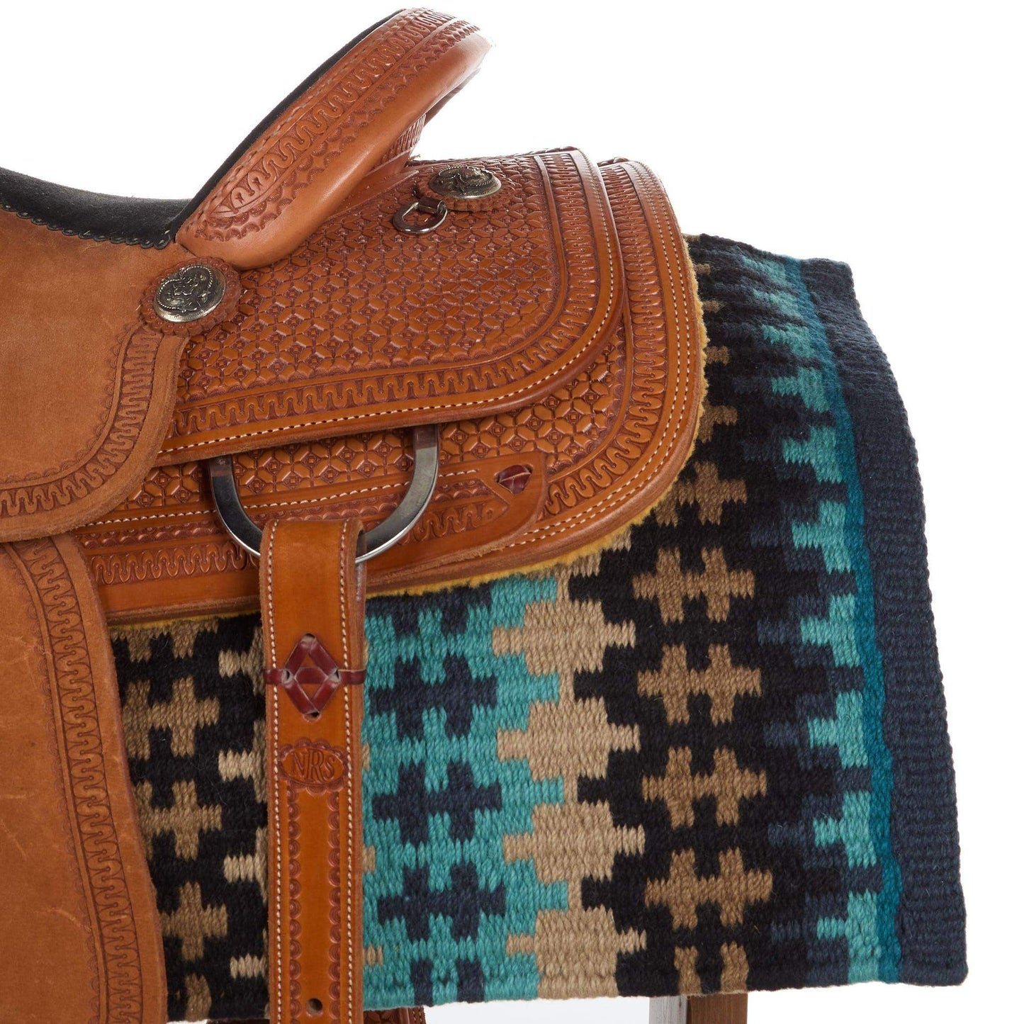 Mayatex 1455-14 38x34 New Nova Wool Blanket NAVY TAN TURQ