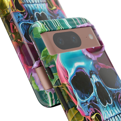 Neon Rose Skull Tough Phone Case