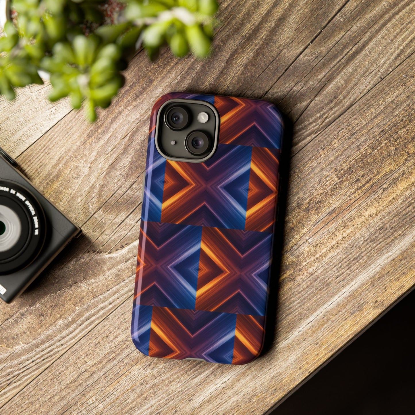 Stylish Tough Phone Case With Blue & Orange Abstract Design