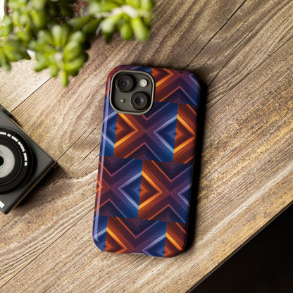 Stylish Tough Phone Case With Blue & Orange Abstract Design
