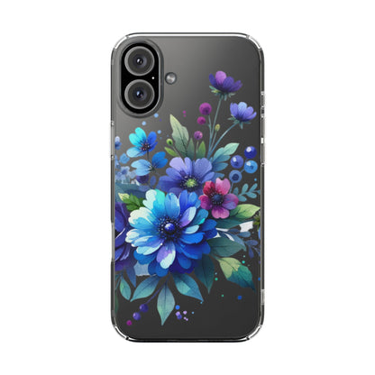 Vibrant Blue Floral Clear Phone Case