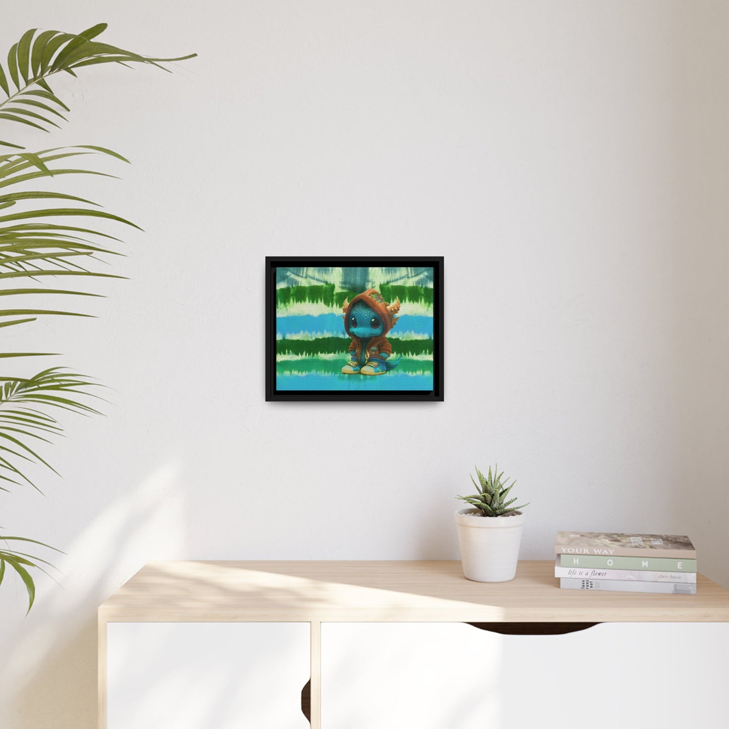 Baby Dragon Jam Aqua Matte Canvas with Black Frame
