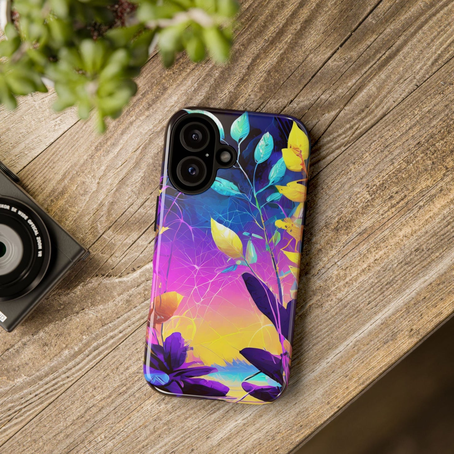 Artistic Vibrant Neon Floral Leaf Tough Phone Case