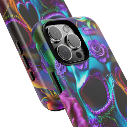 Neon Skull and Roses Vibrant Tough Phone Case