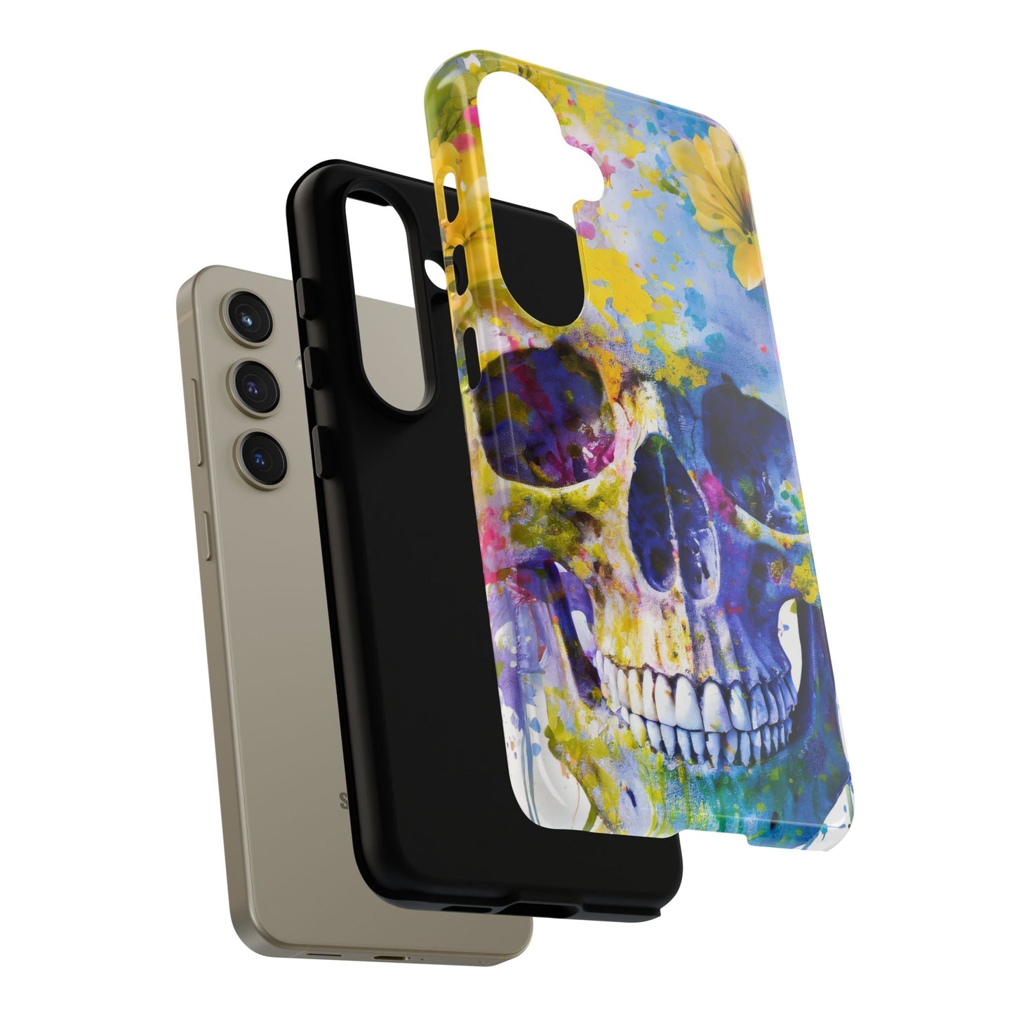Vibrant Blue Floral Skull Tough Phone Case