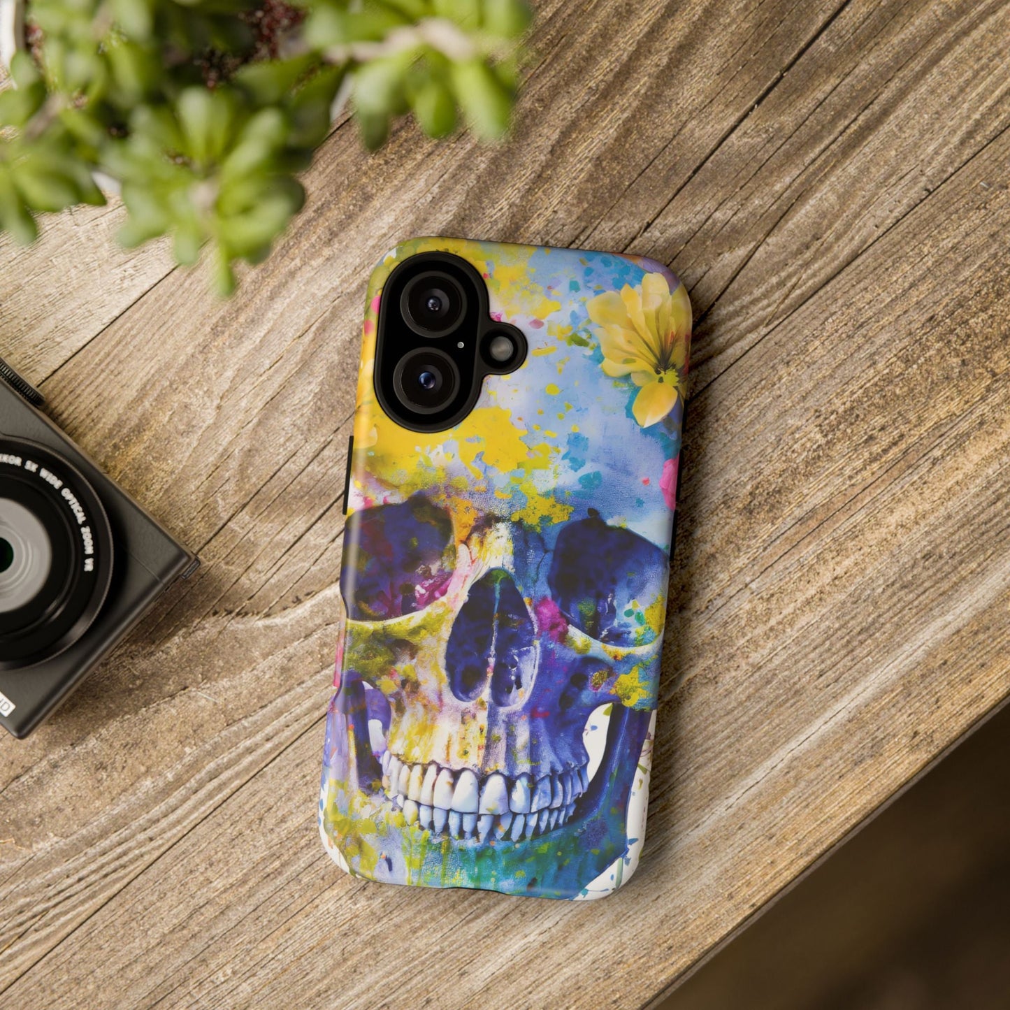 Vibrant Blue Floral Skull Tough Phone Case