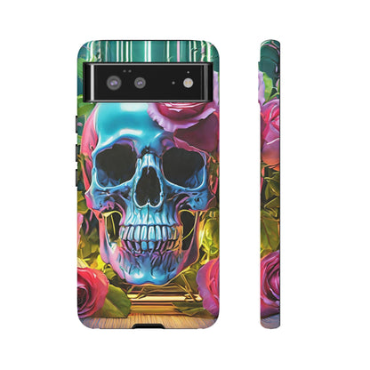Neon Rose Skull Tough Phone Case