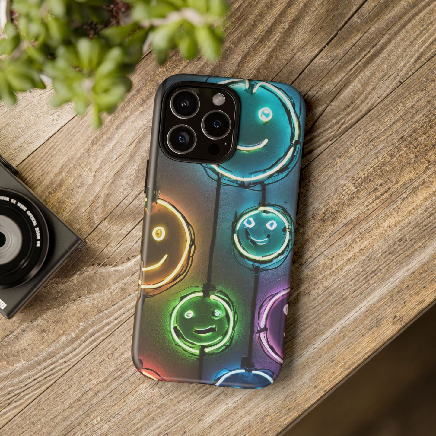 Colorful Neon Smiley Face Phone Case - Tough & Stylish Protection
