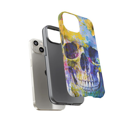 Vibrant Blue Floral Skull Tough Phone Case
