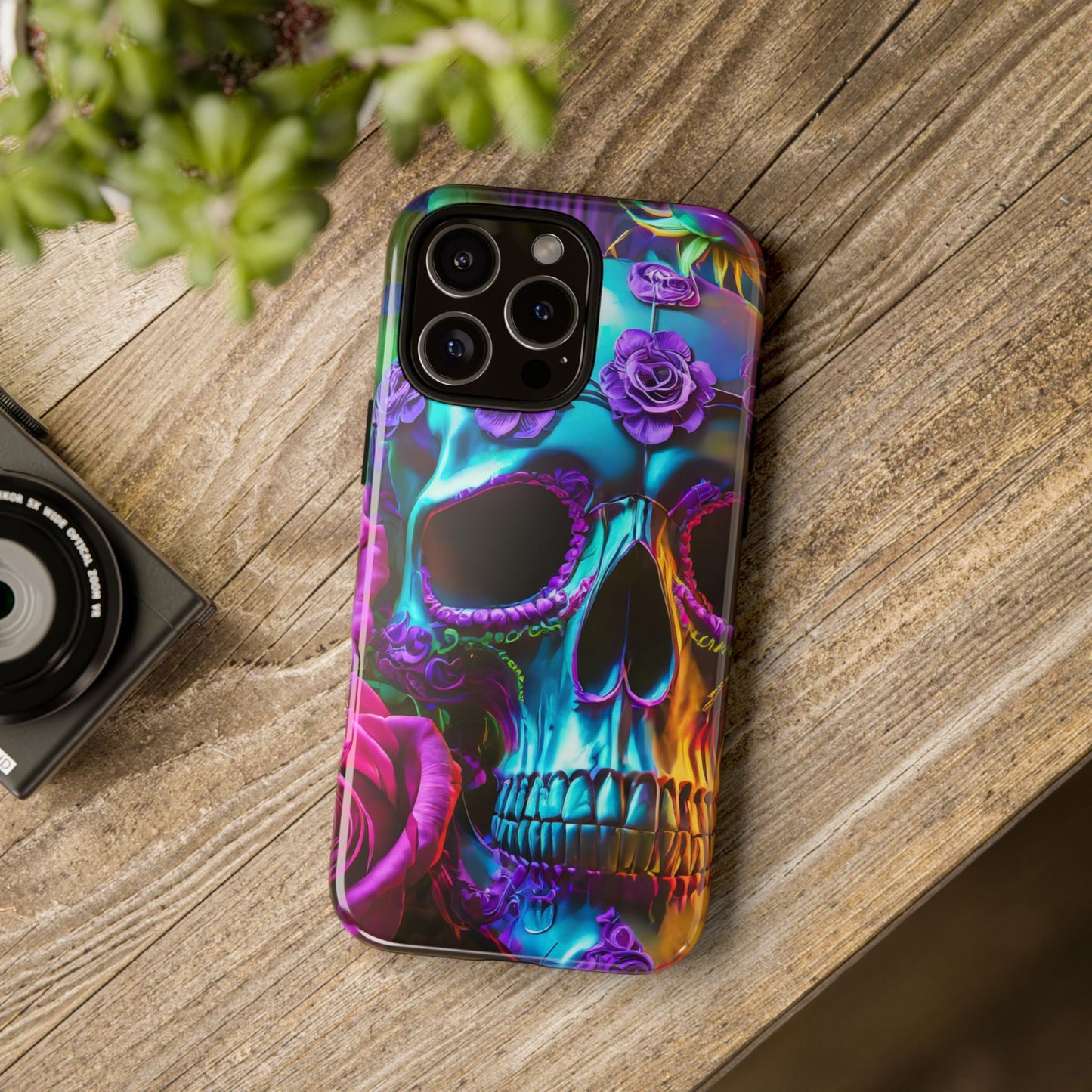 Neon Skull and Roses Vibrant Tough Phone Case