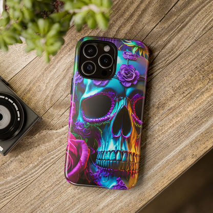 Neon Skull and Roses Vibrant Tough Phone Case