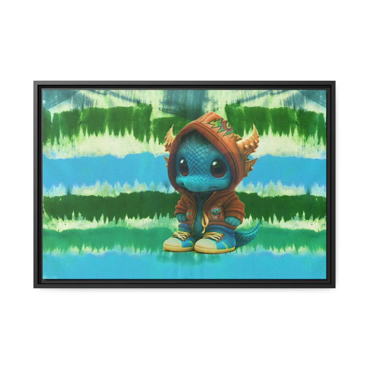 Baby Dragon Jam Aqua Matte Canvas with Black Frame