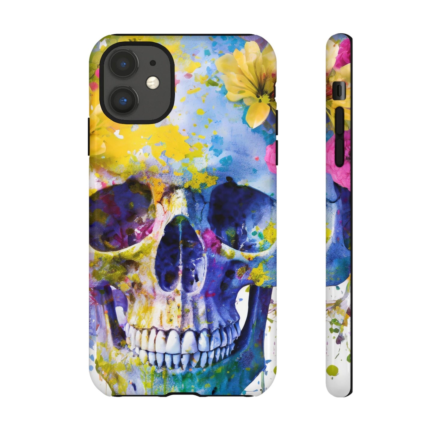Vibrant Blue Floral Skull Tough Phone Case