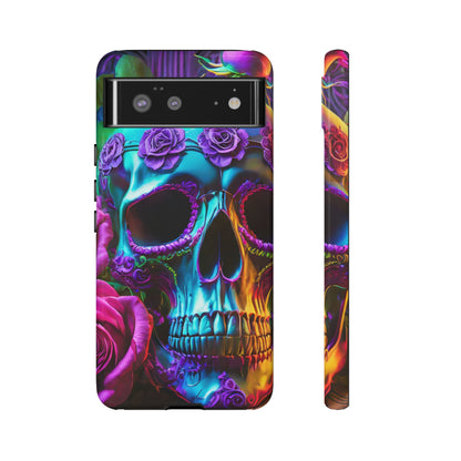 Neon Skull and Roses Vibrant Tough Phone Case