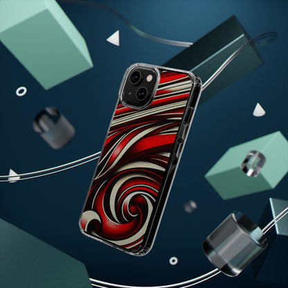 Red & White Swirl Abstract Clear Phone Case