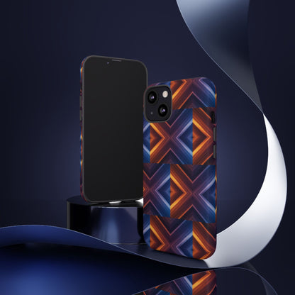 Stylish Tough Phone Case With Blue & Orange Abstract Design