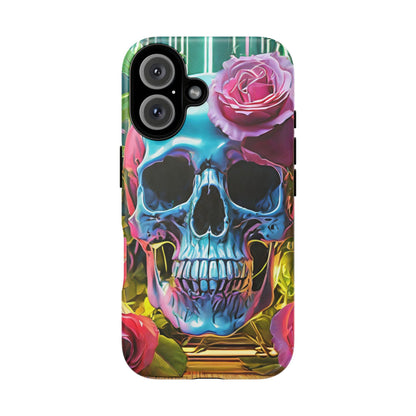 Neon Rose Skull Tough Phone Case