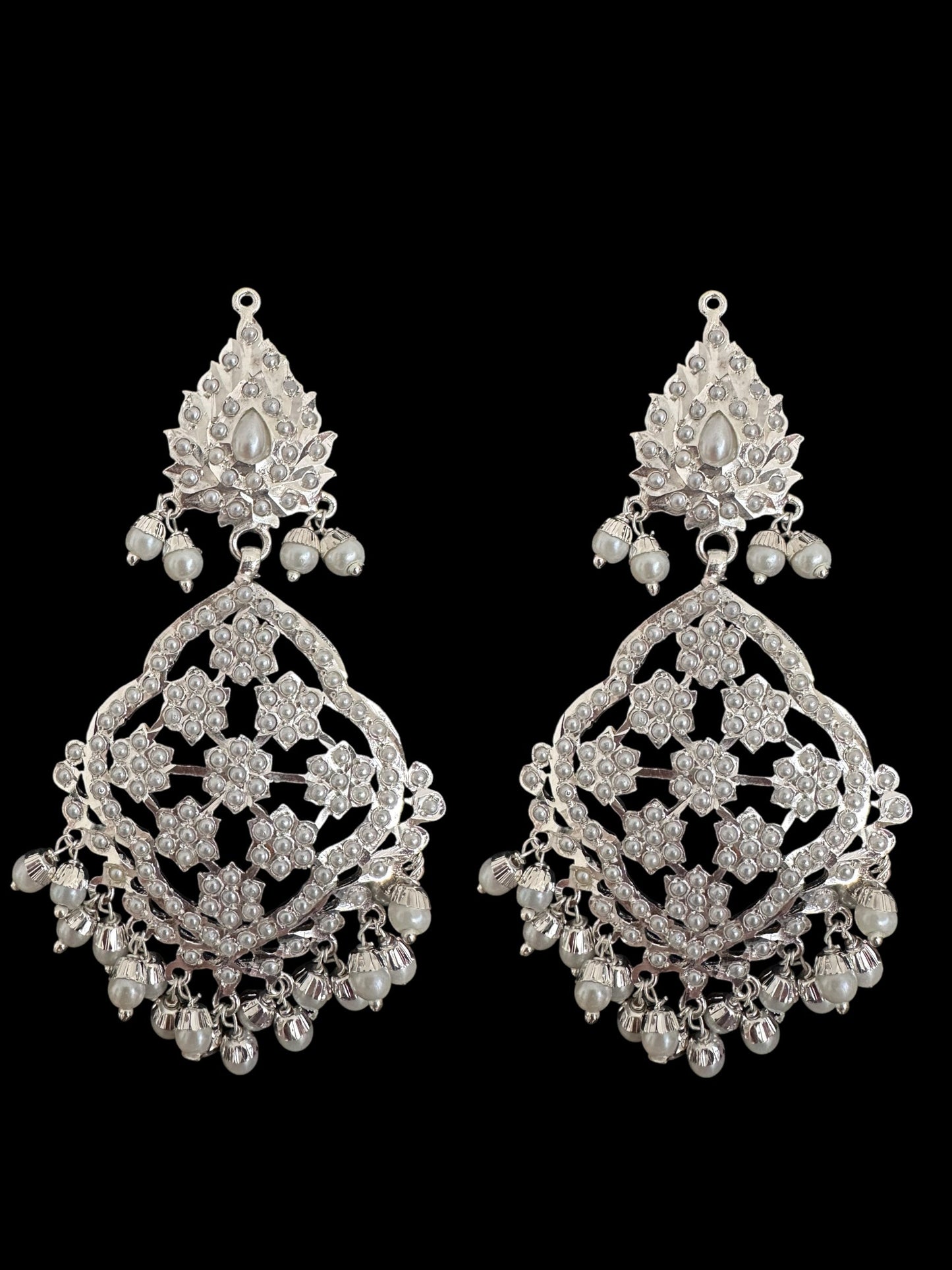 Mehru Jadau chandbali earrings tika in pearls - silver plated ( SHIPS IN 3 WEEKS )