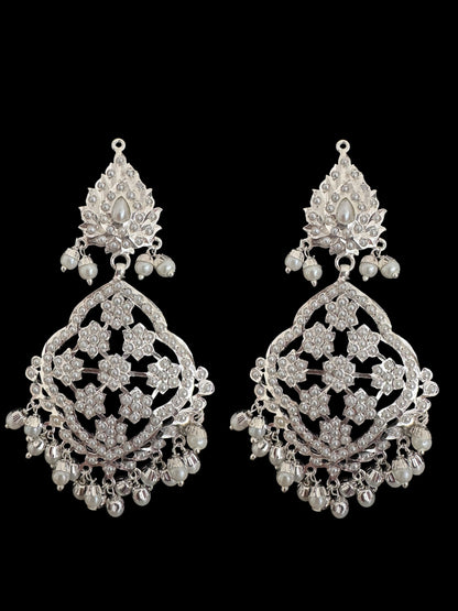 Mehru Jadau chandbali earrings tika in pearls - silver plated ( SHIPS IN 3 WEEKS )