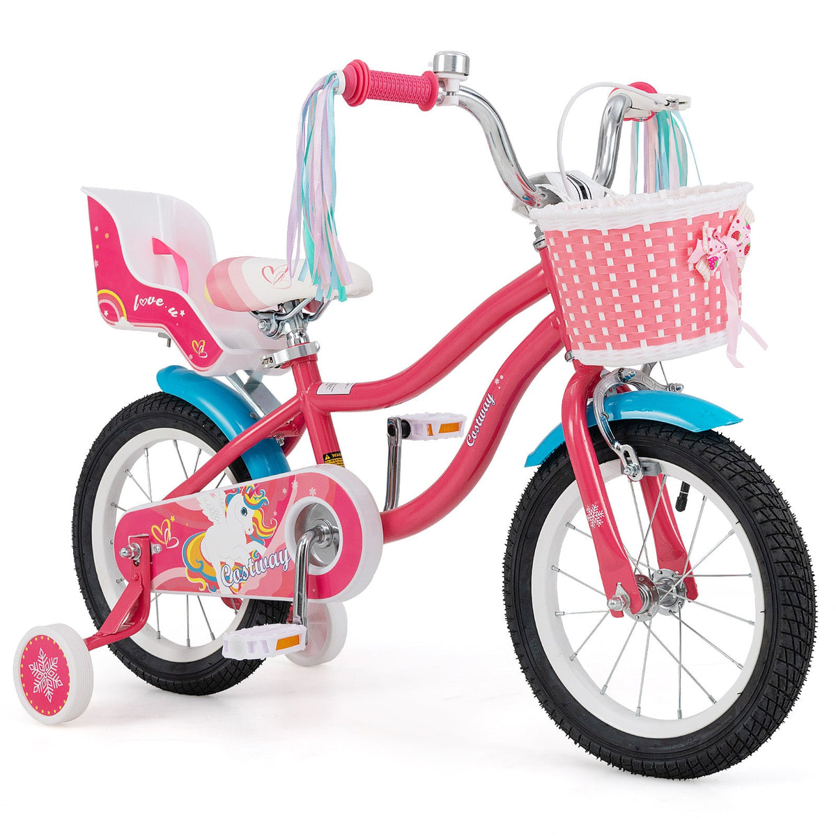 14 Inch Girls Bike for 3-5 Years Old Kids Bike with Doll Seat and Training Wheels