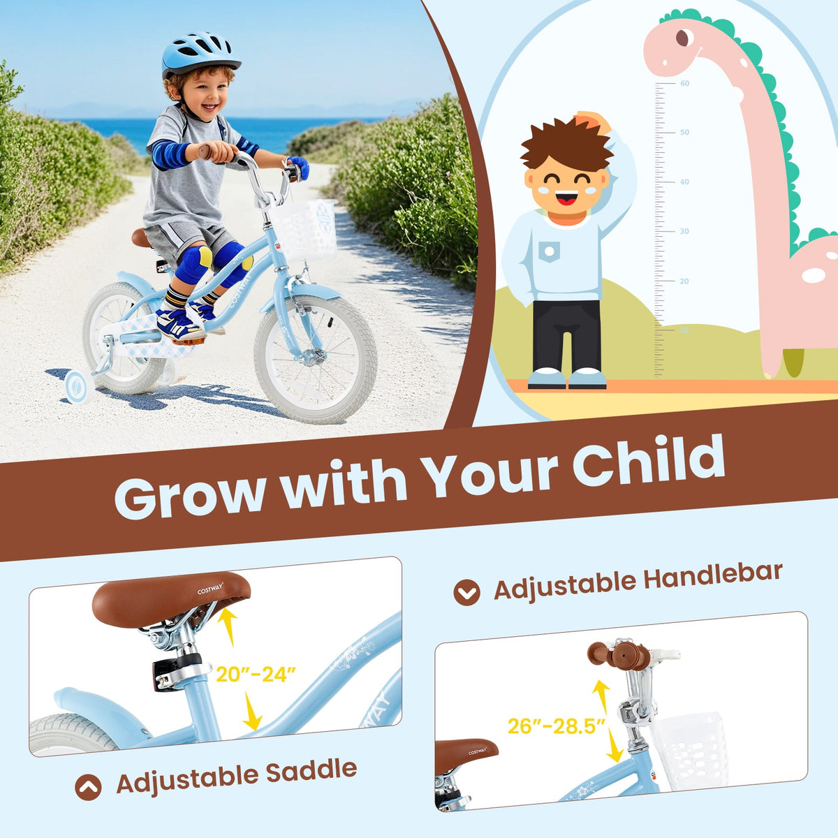 14 Inch Kids Bike with Adjustable Handlebar and Seat for 3-5 Year Old