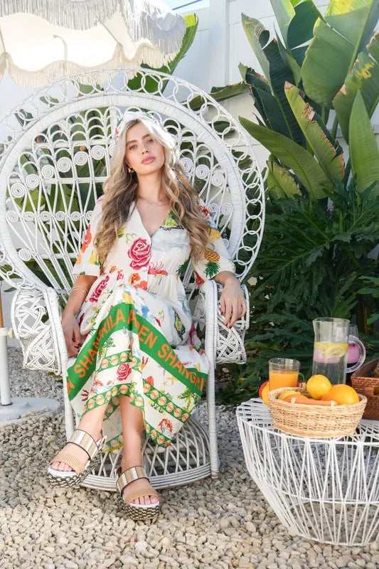 VERY J Button Down Printed Midi Dress
