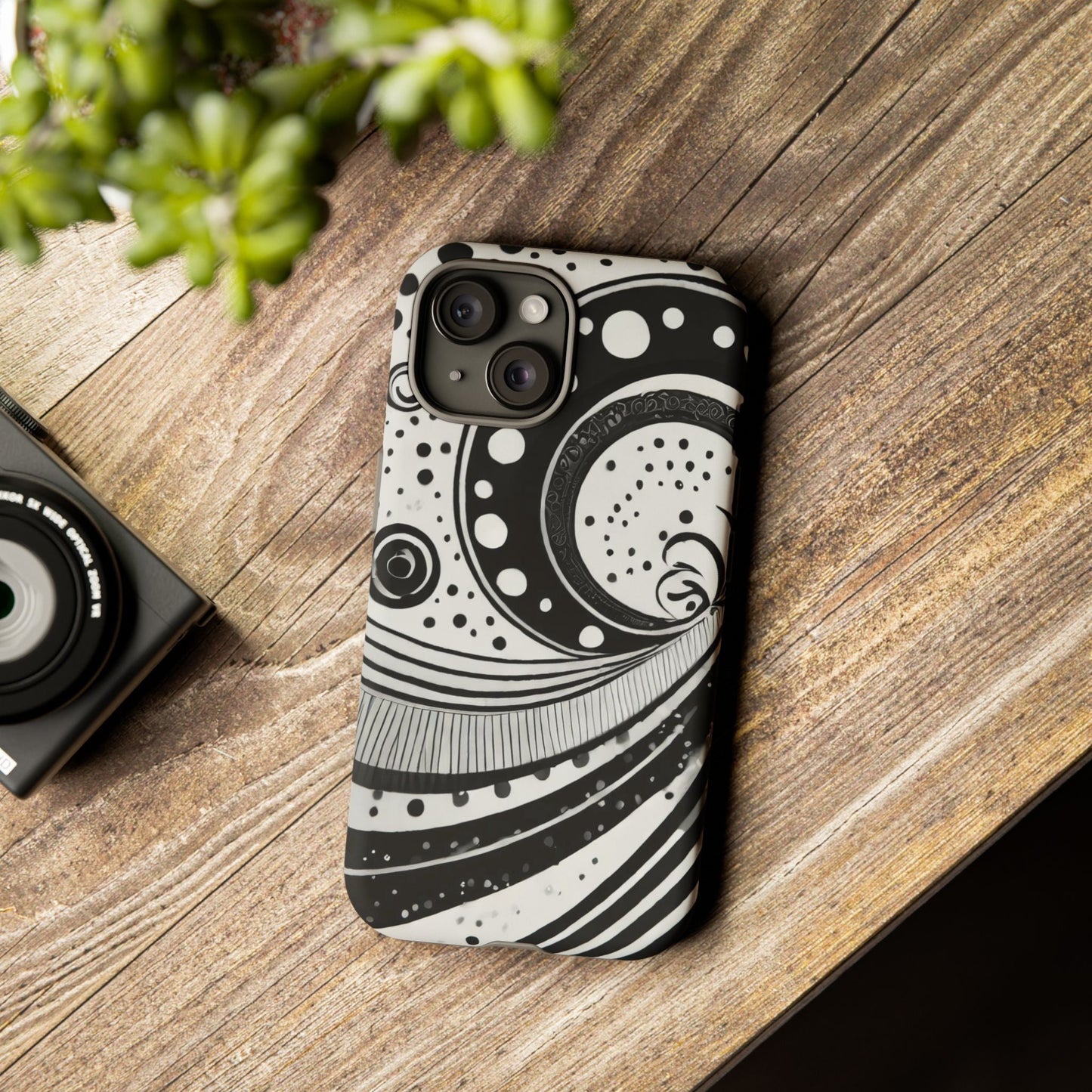 Artistic Black & White Swirl Tough Phone Case