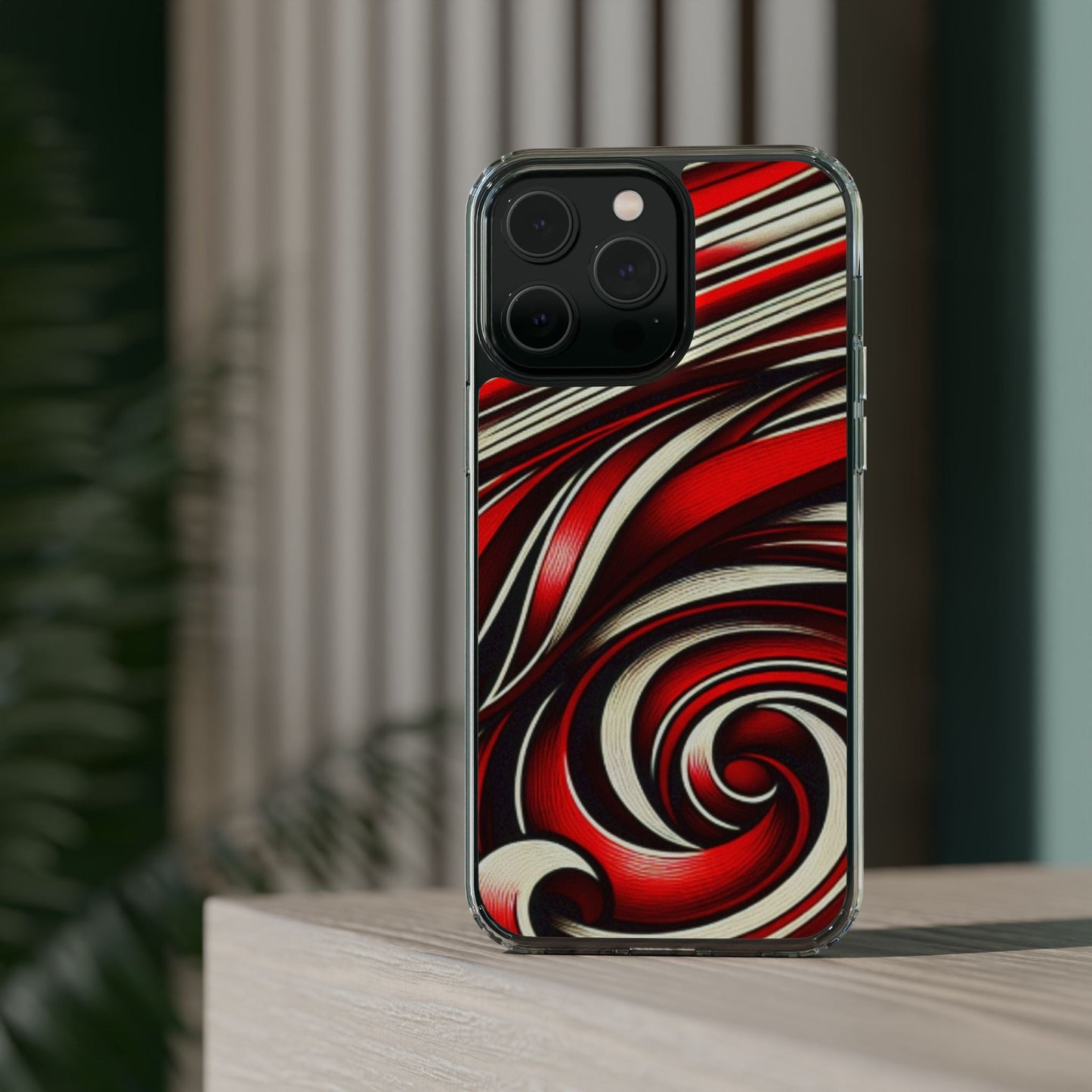 Red & White Swirl Abstract Clear Phone Case