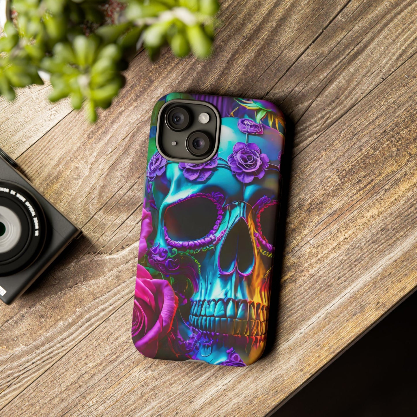 Neon Skull and Roses Vibrant Tough Phone Case
