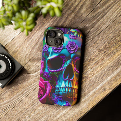 Neon Skull and Roses Vibrant Tough Phone Case
