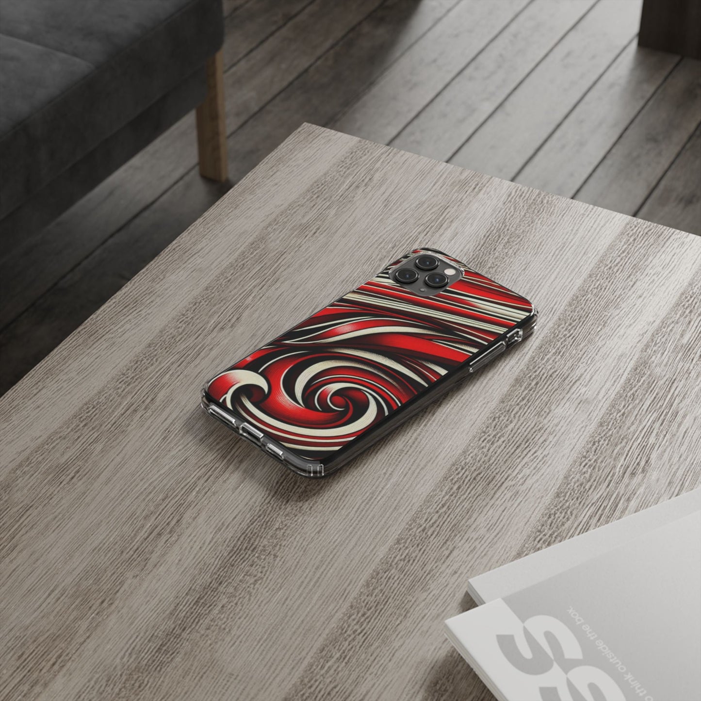 Red & White Swirl Abstract Clear Phone Case