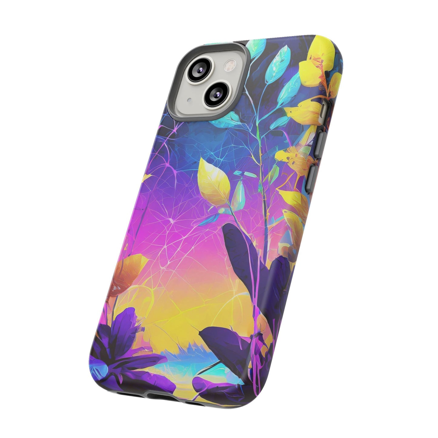 Artistic Vibrant Neon Floral Leaf Tough Phone Case