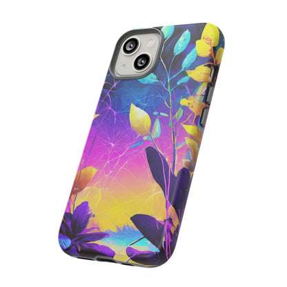Artistic Vibrant Neon Floral Leaf Tough Phone Case