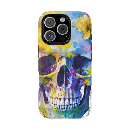 Vibrant Blue Floral Skull Tough Phone Case