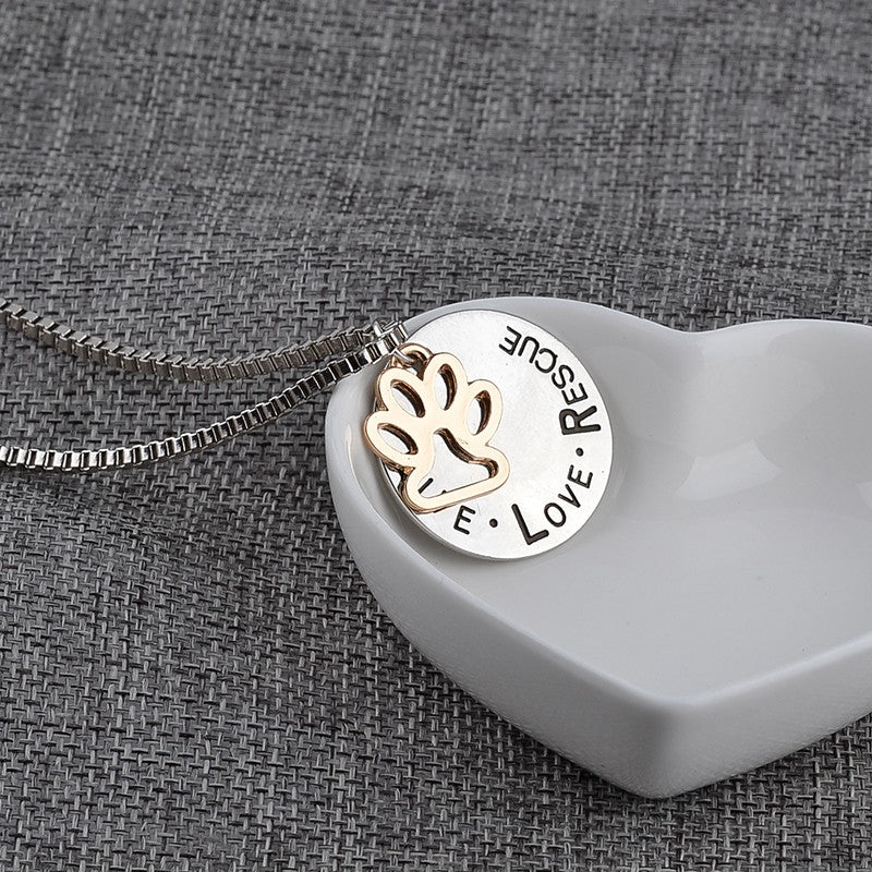 Round Dog Paw Tag Short Necklace