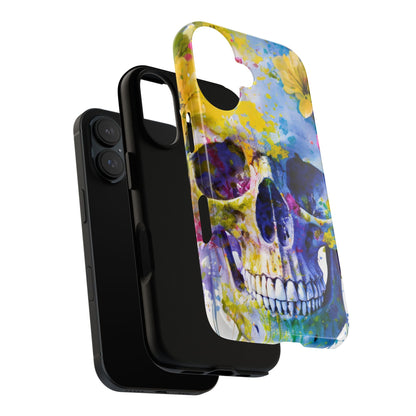 Vibrant Blue Floral Skull Tough Phone Case