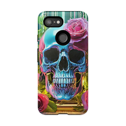 Neon Rose Skull Tough Phone Case