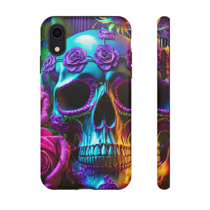 Neon Skull and Roses Vibrant Tough Phone Case