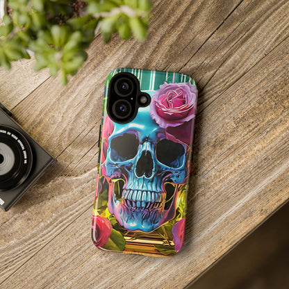 Neon Rose Skull Tough Phone Case