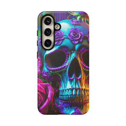 Neon Skull and Roses Vibrant Tough Phone Case